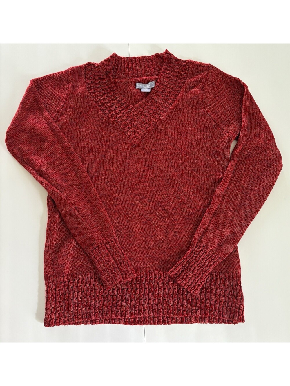 Vintage Laura Scott V-Neck Sweater, Red with Gold Flecks, Size Petite Medium